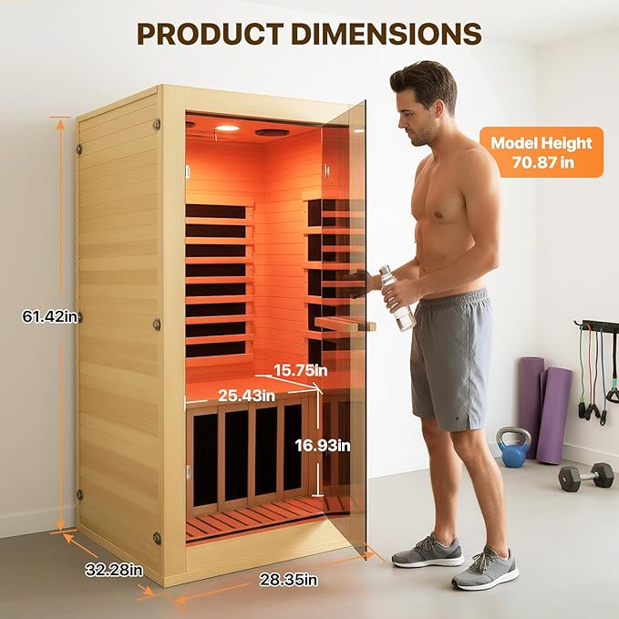 OUTEXER Infrared Sauna Room Indoor Saunas Home Obeche Wood 900W Low-EMF Dry - Image 7