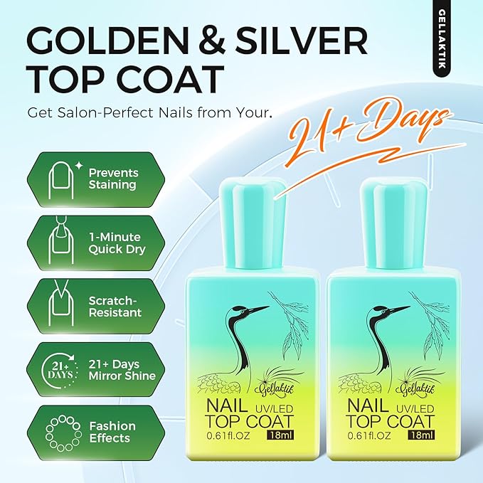 Glitter Gel Top Coat Set, 2 x 15ml Soak Off UV LED, Long Lasting Glitter Gel - Image 6