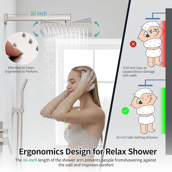 SR SUN RISE 12 Inches Bathroom Luxury Rain Mixer Shower Combo Set Wall Mounted - Image 5