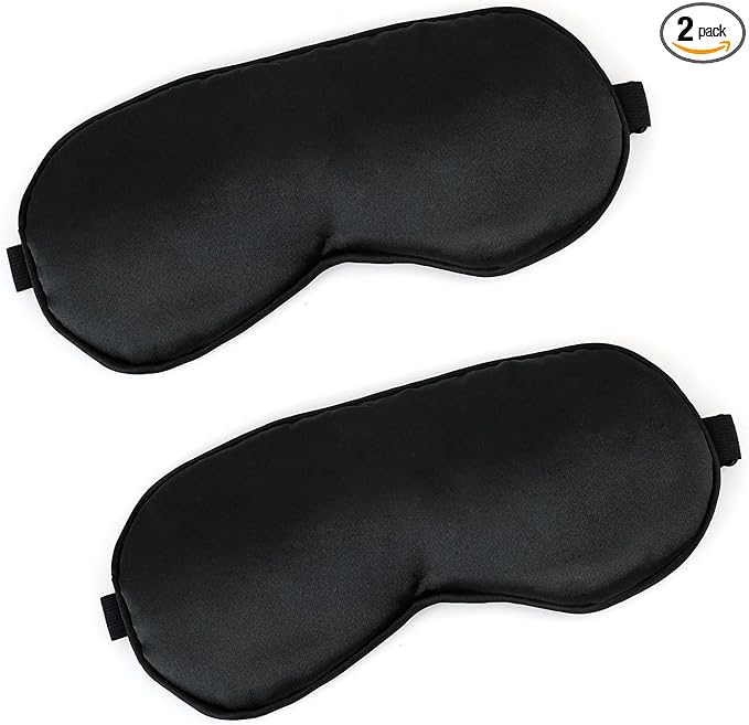 2 PCS Black Satin Sleep Masks, Adjustable Silk Eye Mask by Unknown