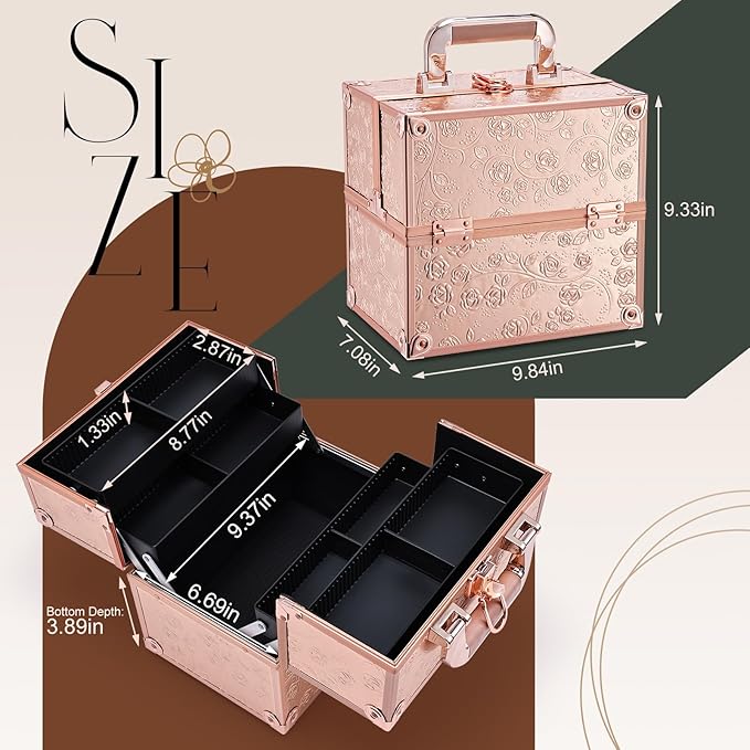 FRENESSA Makeup Train Case Cosmetic Box Portable Makeup Case Organizer 4 Trays - Image 6