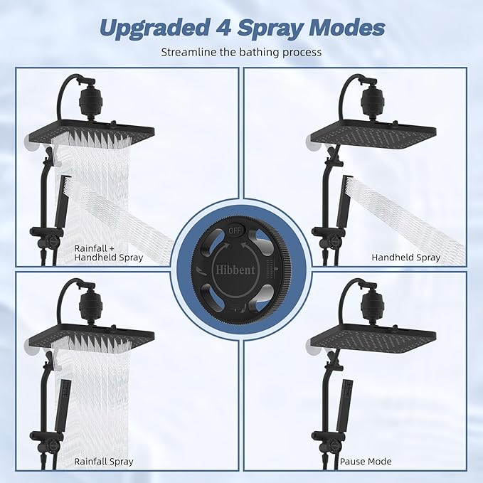 Hibbent 5-spray Filtered Rainfall Shower Head Combo, High Pressure 13'' - Image 4