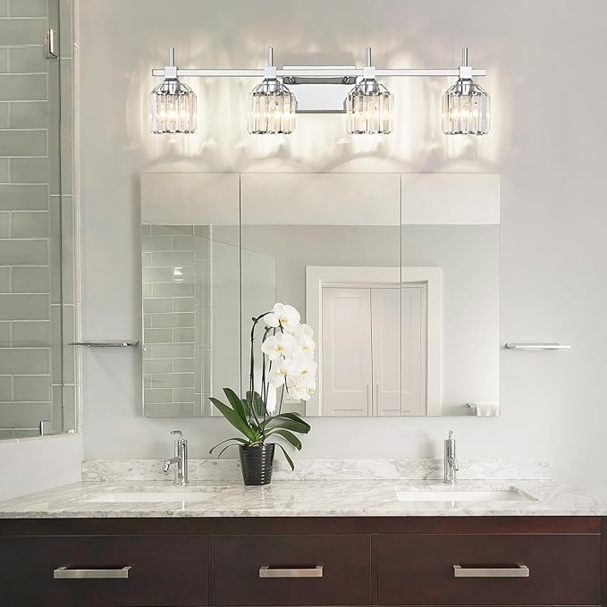 SOLFART Crystal 4 Lights Bathroom Lights Over Mirror Bathroom Lighting Fixtures - Image 3