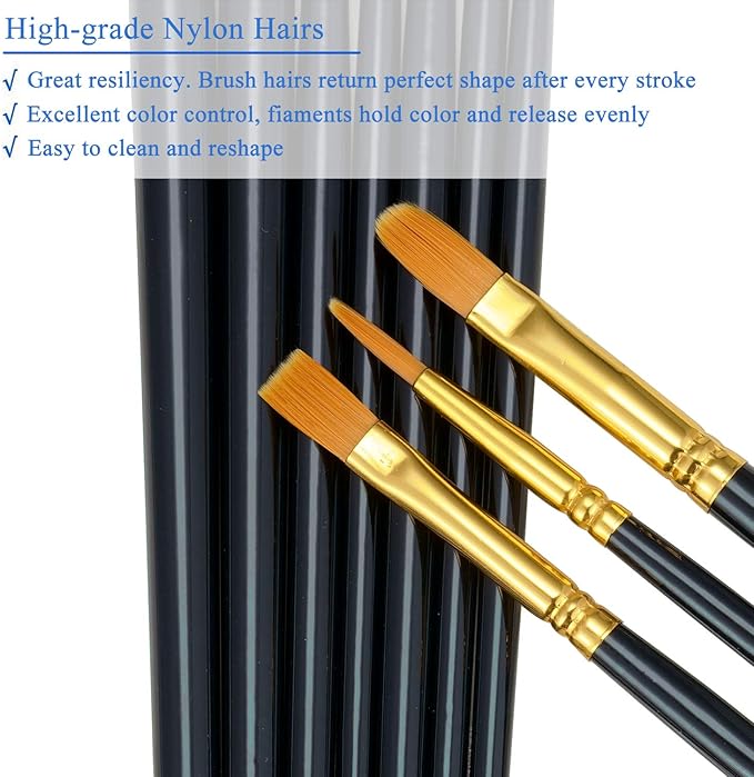 BOSOBO Paint Brushes Set, 10 Pack 100 Pcs Round Pointed Tip Paintbrushes Nylon - Image 5