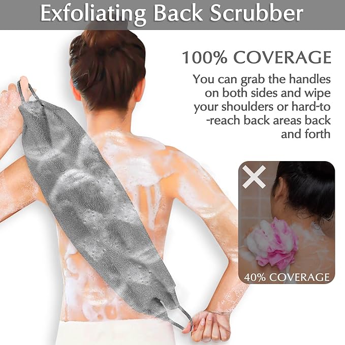 Anezus Exfoliating Back Scrubber Bath Gloves Set, Exfoliating Shower Towel - Image 4