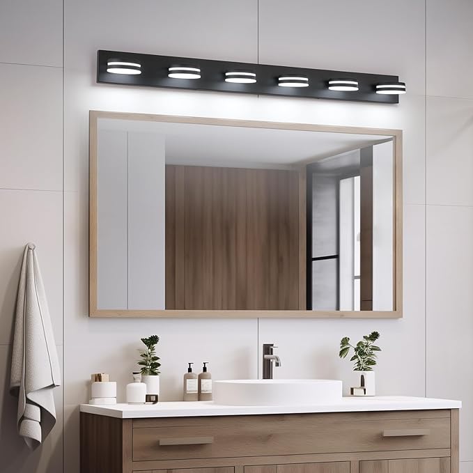 6-Light Bathroom Vanity Light Over Mirror, Matte Black LED Vanity Lighting - Image 2