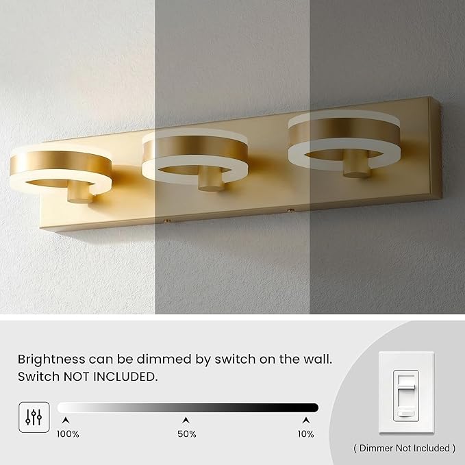 LED Bathroom Light Fixtures, 24inch Gold Vanity Lights, Modern 3 Light Acrylic - Image 3