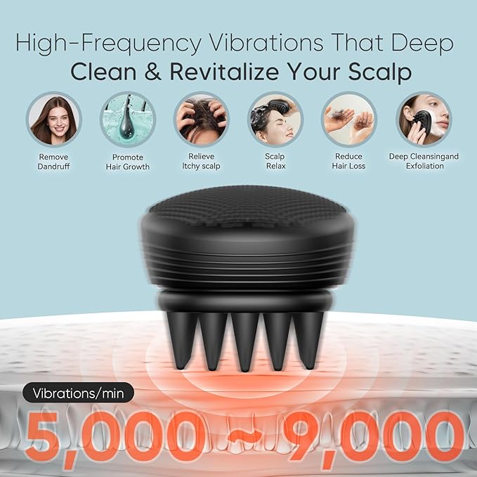 EKZ Sonic Vibrating Scalp Massager Shampoo Brush: Electric Silicone Hair - Image 3