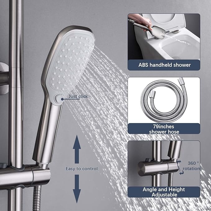 SonTiy Rain Shower Head with Handheld Spray and Shower Shelf, All Metal Shower - Image 4