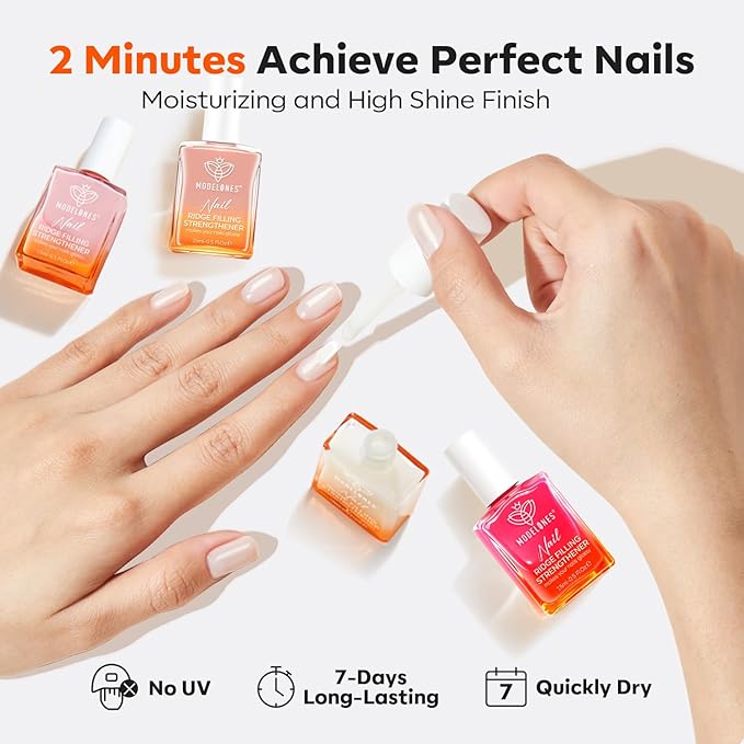 modelones Nail Strengthener Kits Milky White Glitter Pink Nude Nail Polish Sets - Image 4