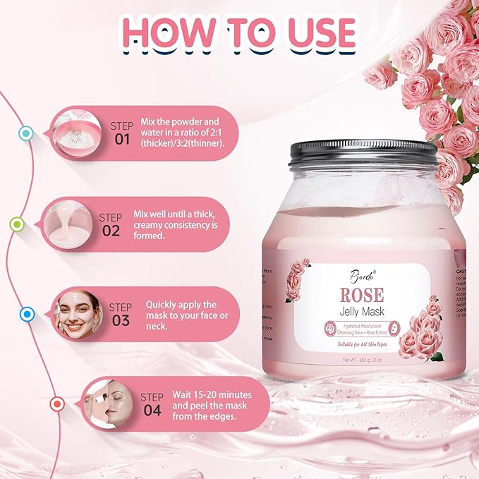 Pjordo Jelly Masks for Facials Professional, Bulgarian Rose Hydrating & - Image 7