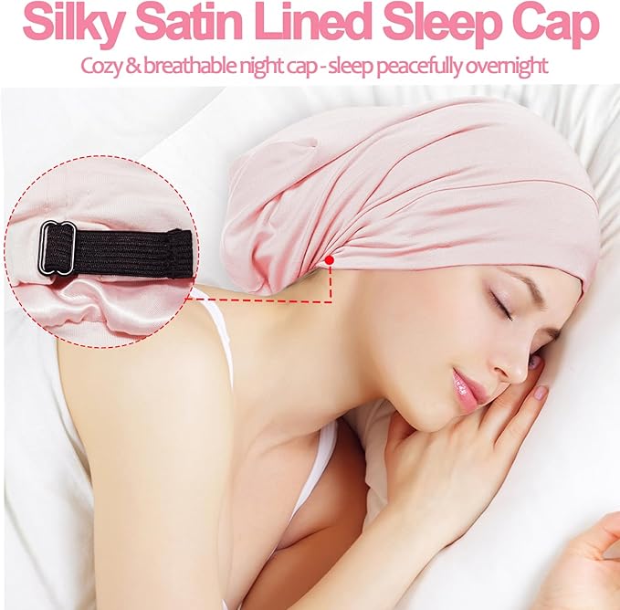 Satin Bonnet for Sleeping Night Cap, Adjustable Satin Lined Silk Bonnets Sleep - Image 4