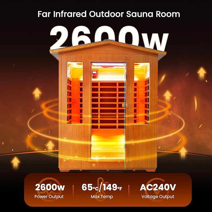 OUTEXER Outdoor 4 Person Sauna Far Infrared Saunas Dry Sauna Room Red Cedar and - Image 7