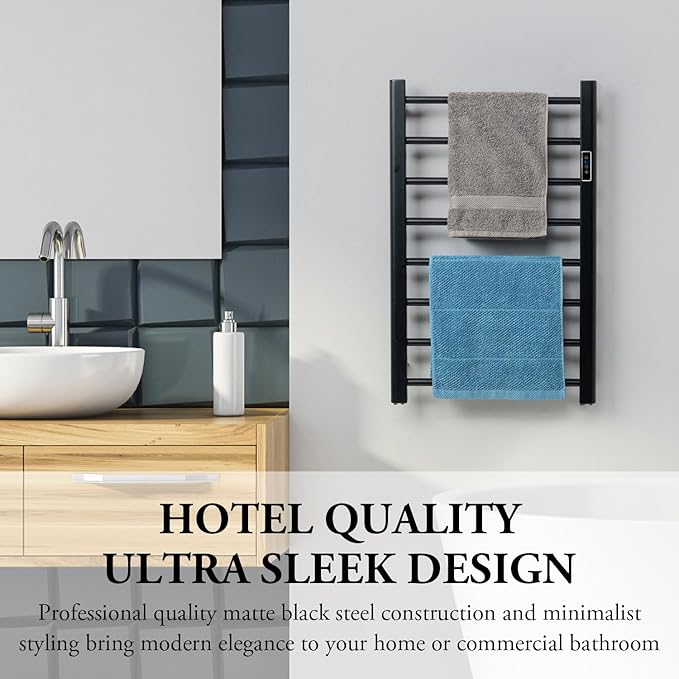 MyGift Hotel Series Matte Black Carbon Steel Towel Warmer Rack - Image 3