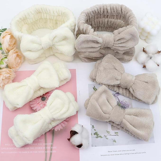 8 Pack Beige SKincare Headband for Washing Face, Spa Headbands for Women Girls - Image 7