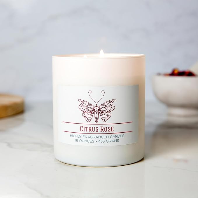 Carolina Citrus Rose Scented Candle, 16 oz Wellness Relaxing Aromatherapy Candle - Image 3