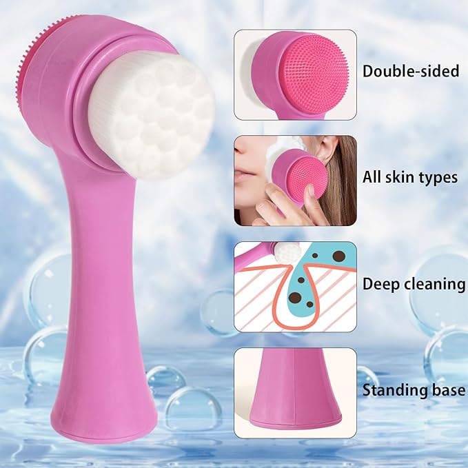 Face Brush 2 in 1, Silicone Facial Cleansing Exfoliating Brush Soft Bristles - Image 2