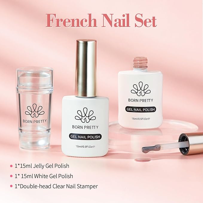 BORN PRETTY French Manicure Kit, Nail Stamper and 2Pcs Gel Nail Polish - Image 7