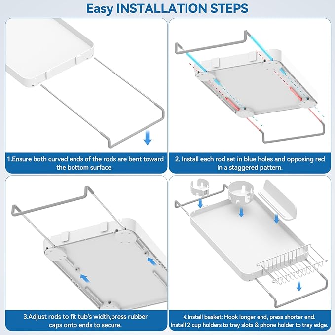 Bathtub Tray for Large Soaking Tub Table Tray Expandable Tub Shelf for Bathtub - Image 7