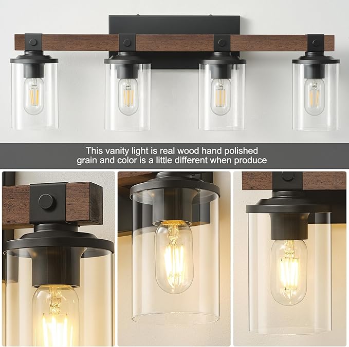 Bathroom Vanity Light Fixtures 4 lights, Wooden Farmhouse Vanity Lights Rustic - Image 4