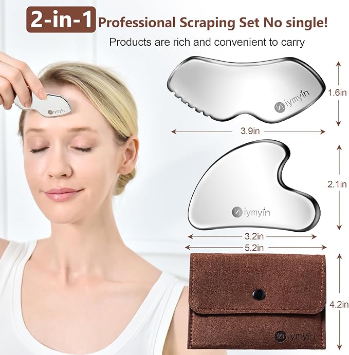 2Pcs Stainless Steel Gua Sha Facial Tools, Face and Body Skin Massage, Scraping - Image 8