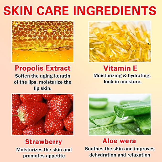 4 PCS Apple Lime Lip Mask, Vitamin E Strawberry & Watermelon & Honey Lip - Image 8