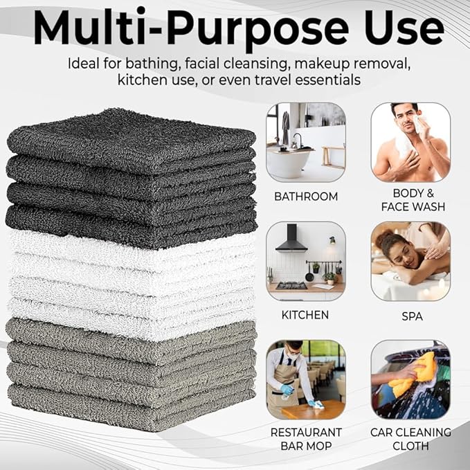 QUBA LINEN 100% Cotton Washcloth Set – Soft, Absorbent Face Towels - Image 6
