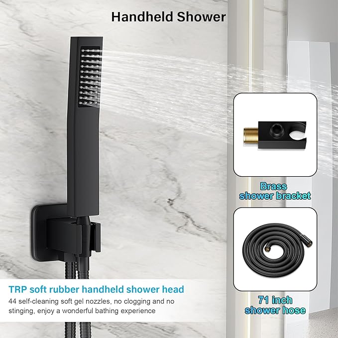 FPXRNG Black Shower Faucet Set, Rainfall Shower System - Image 5