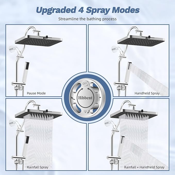 Hibbent Upgraded cUPC Certified 13'' Shower Head Combo, High Pressure 5-spray - Image 5