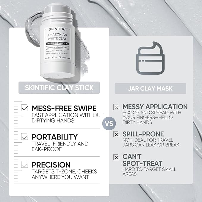 SKINTIFIC Amazonian White Clay Purifying Stick, Deep Clean Pores Mud Mask - Image 8