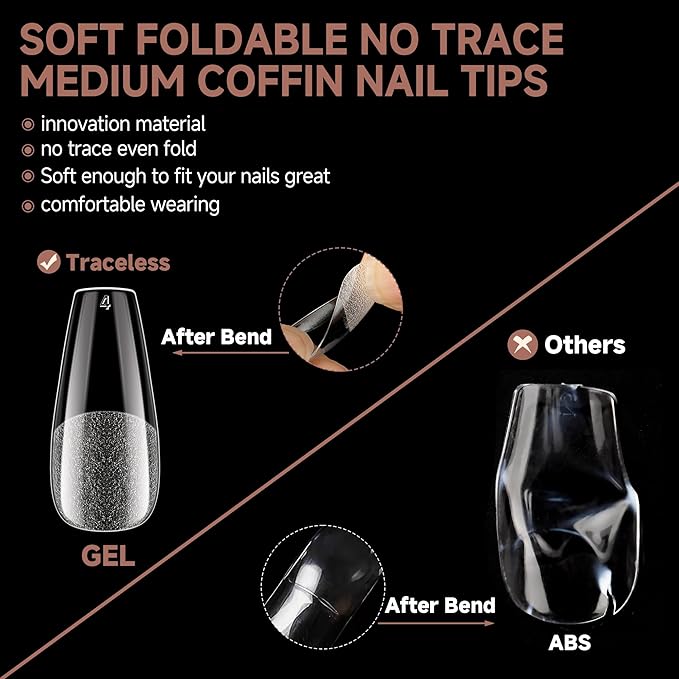 UNA GELLA Coffin Nails Tips, 12 Sizes - Image 6