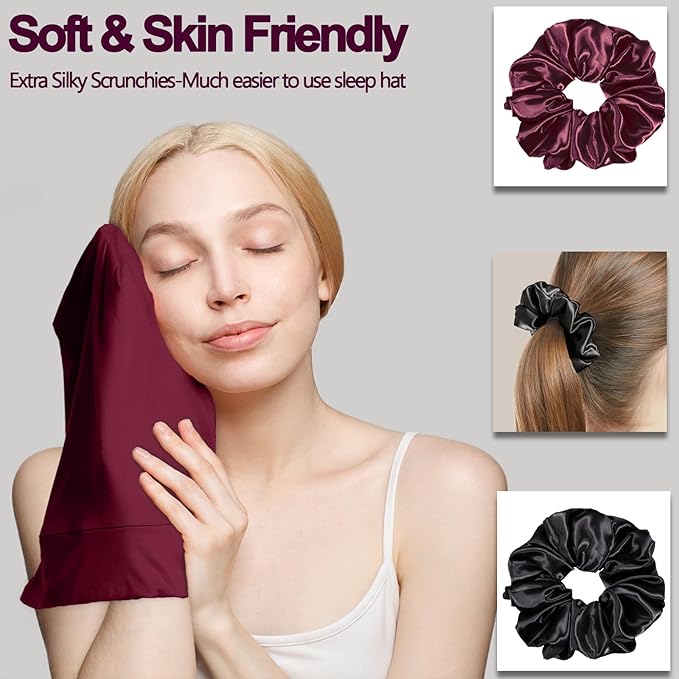 Sleep Cap Bonnet for Sleeping, Adjustable Cooling Ice Silk Lined Hair Bonnets - Image 7
