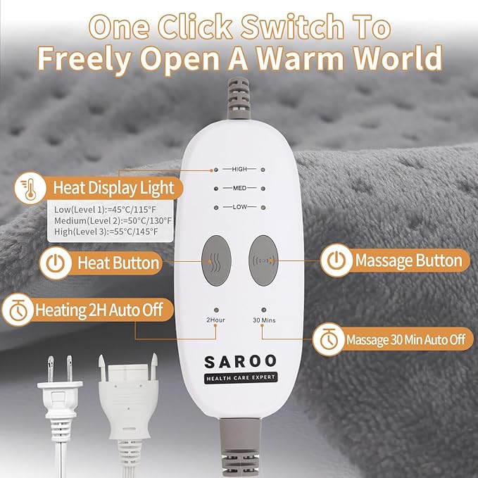SAROO Heating Pad for Back Pain Relief, Massaging Weighted Heating Pads for Neck - Image 8