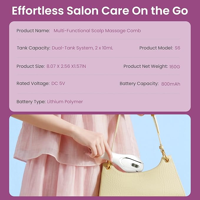 6-in-1 Rechargeable Scalp Massager Oil Applicator, Nano Mist, Electric Scalp - Image 8