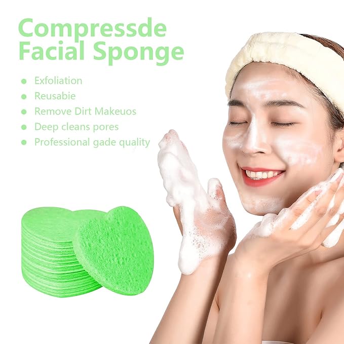 50-Count Facial Sponges Compressed, 100% Natural Cellulose Face Sponge - Image 3