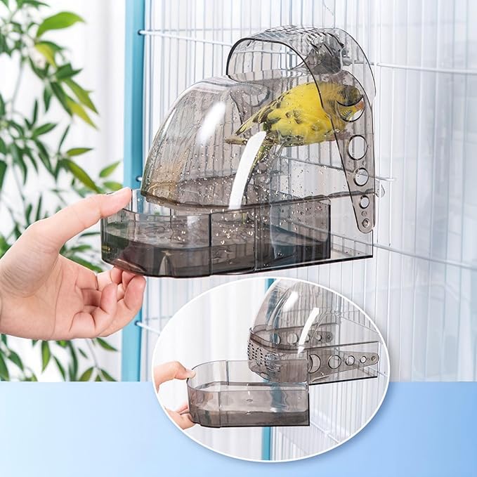 Bird Bath for Cage with Pull-Out Drawer, No-Mess Enclosed Tub for Budgie - Image 6