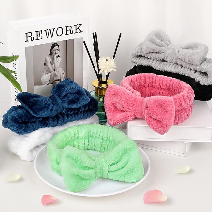 6 Pack Spa Headband for Women Skincare Makeup Headband Bow Hairband Party - Image 6