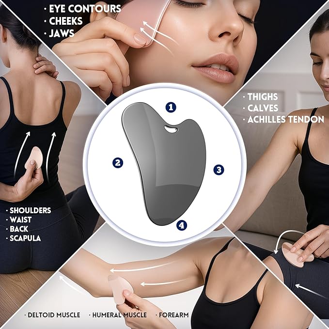 Yeamon Gua Sha Facial Tools and Face Roller Set, Facial Massage Tool - Image 4