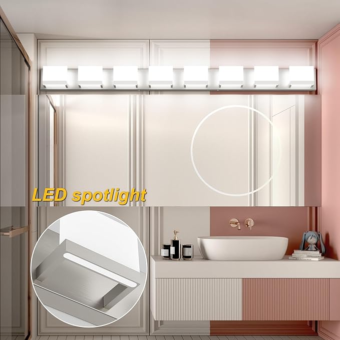 Tipace 8 Lights LED Modern Vanity Light Brushed Nickel Bathroom Lighting - Image 4