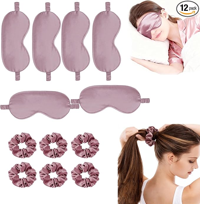 12Pcs Silk Sleep Masks Satin Eye Mask Silky Eyes Cover Blindfold Eyeshade Hair by WJingYiJia