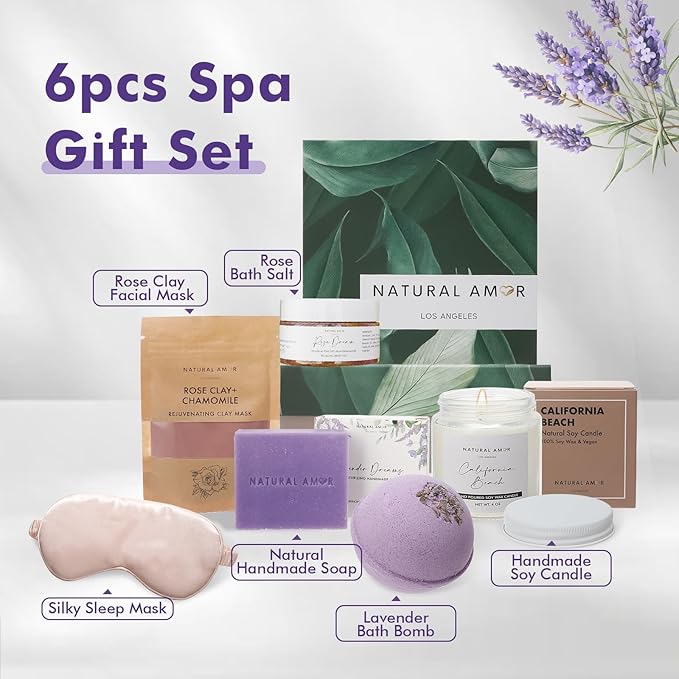 Natural Amor Spa Gift Set for Women – 6-Piece Self Care Gift Box - Image 3
