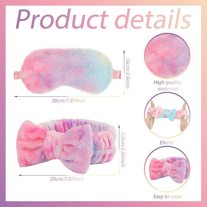 Xuhal 24 Pcs Spa Sleepover Party Favors Supplies Plush Headband and Eye Mask - Image 3