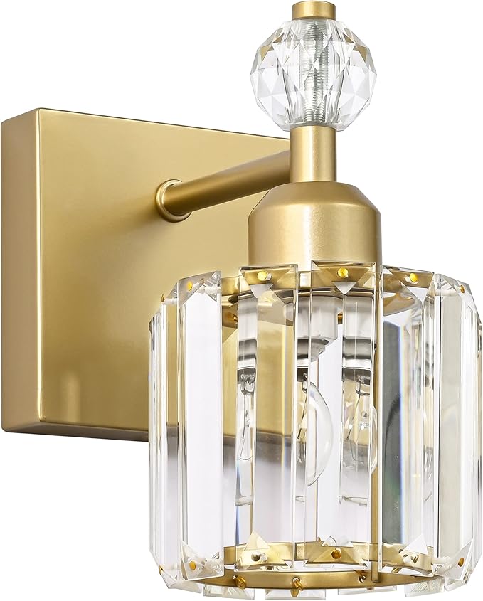 PRESDE Single Crystal Wall Sconce, Modern Gold Vanity Light Fixture, 1-Light by HOME