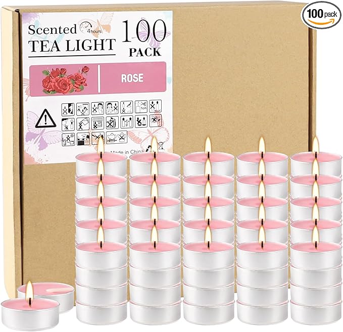 Pink Rose Scented Tealight Candles -Giant 100 Pack Votive Candles Bulk by Wfmolcand