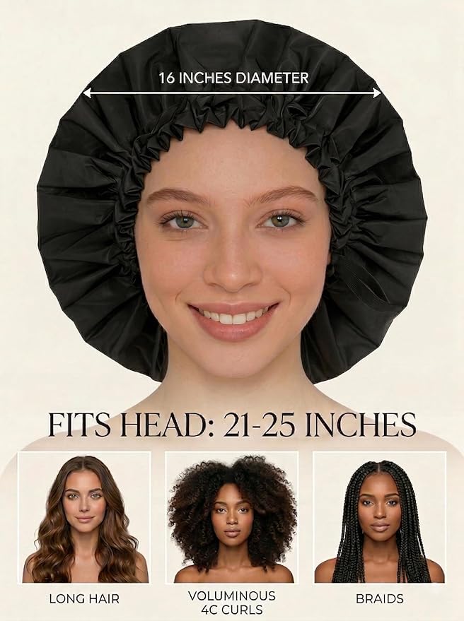 Aquior Shower Cap for Women, Extra Adjustable Shower Caps for Women - Image 4