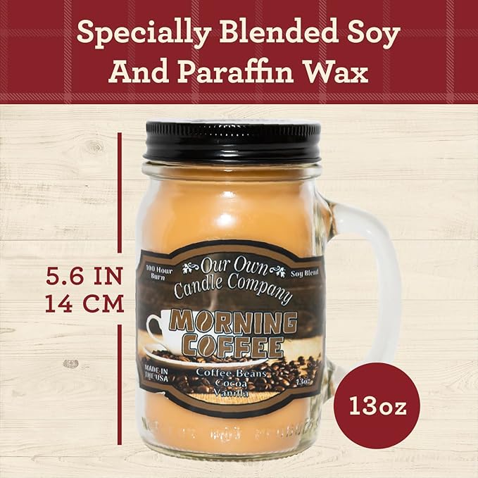 Our Own Candle Company, Morning Coffee Scented Mason Jar Candle, 100 Hour Burn - Image 4