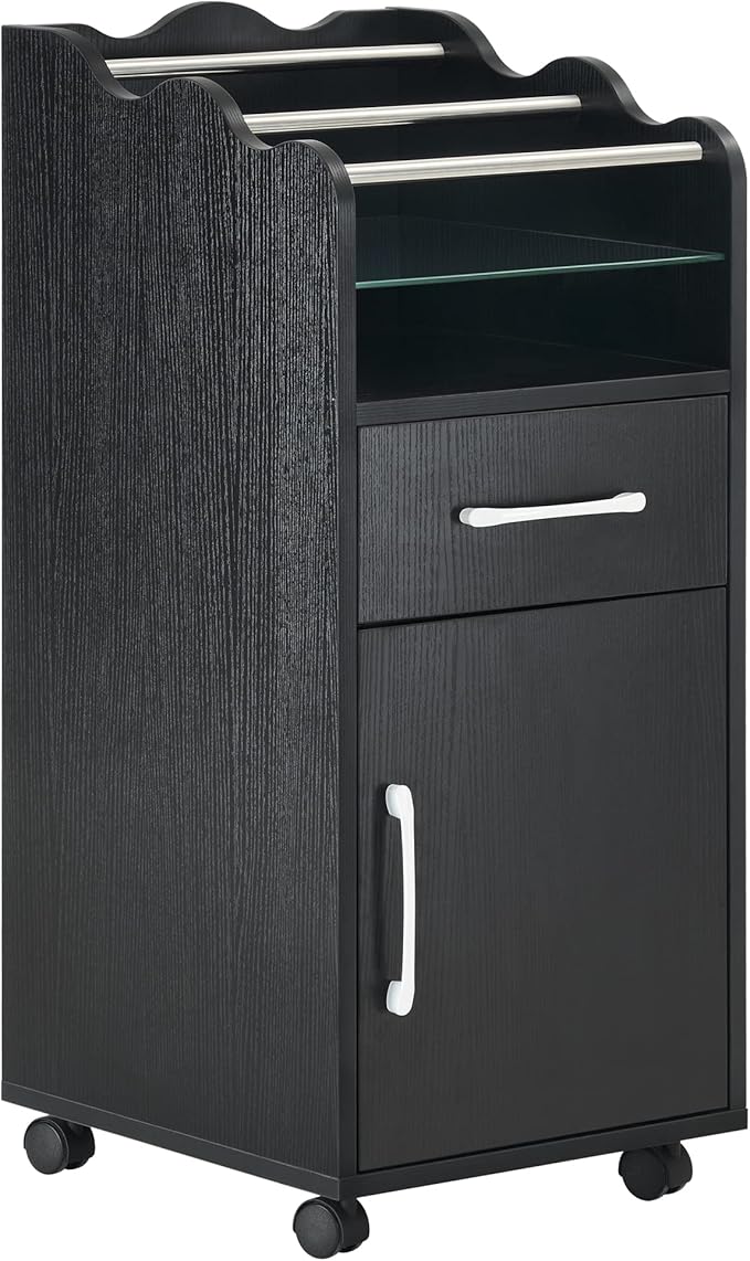 BarberPub Salon Cart with Storage Cabinet with with Drawers Engineered Wood by BarberPub
