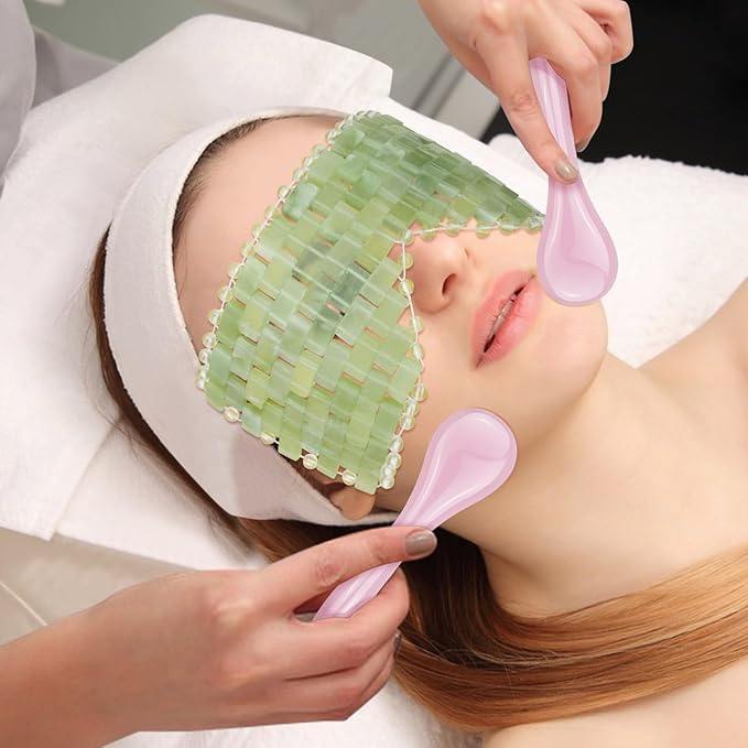 4 Pcs Jade Eye Mask & Skin-Safe Glass Facial Massage Tool, Jade Cooling Mask & - Image 6