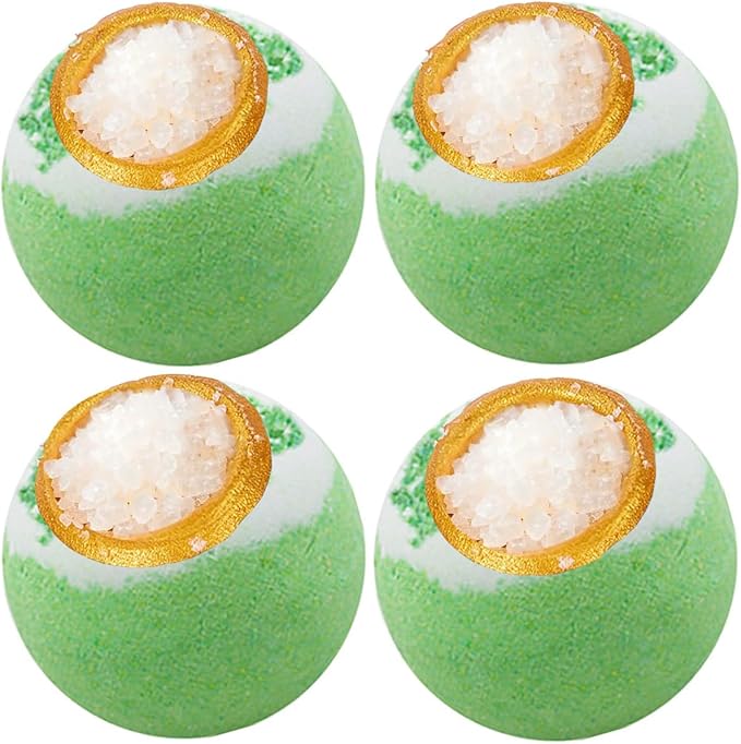 Green Tea Coarse Salt Bath Bombs Balls, Moisturizing Dry Skin, Fizzy Spa by Focusingonbathingproducts