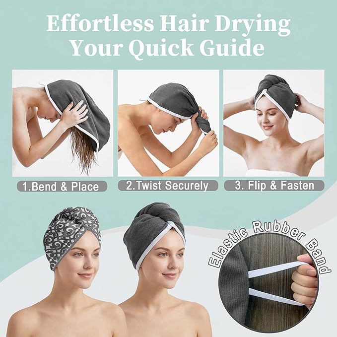 VOOVA & MOVAS Dark Gray Microfiber Hair Towel Wrap - Image 5